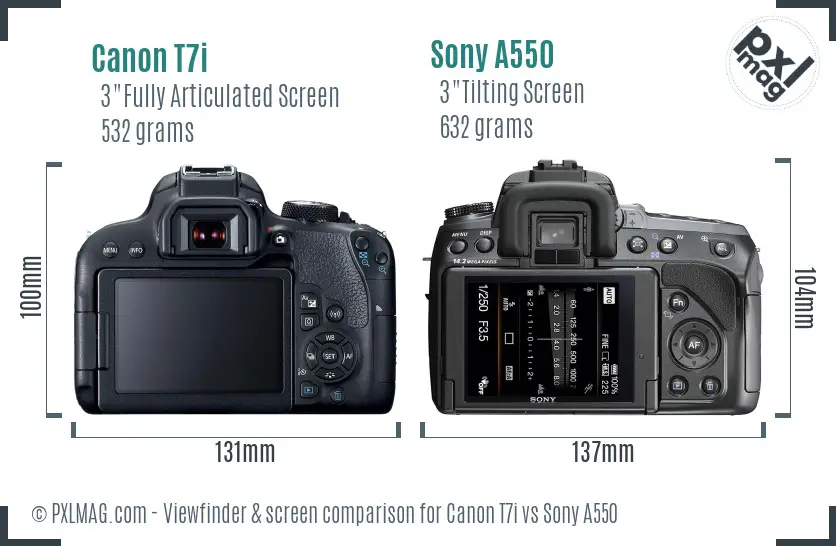 Canon T7i vs Sony A550 Screen and Viewfinder comparison