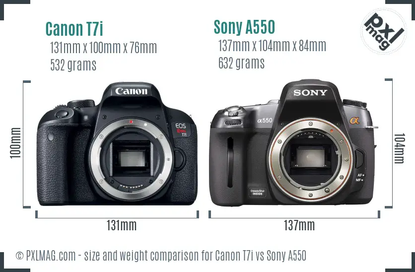 Canon T7i vs Sony A550 size comparison