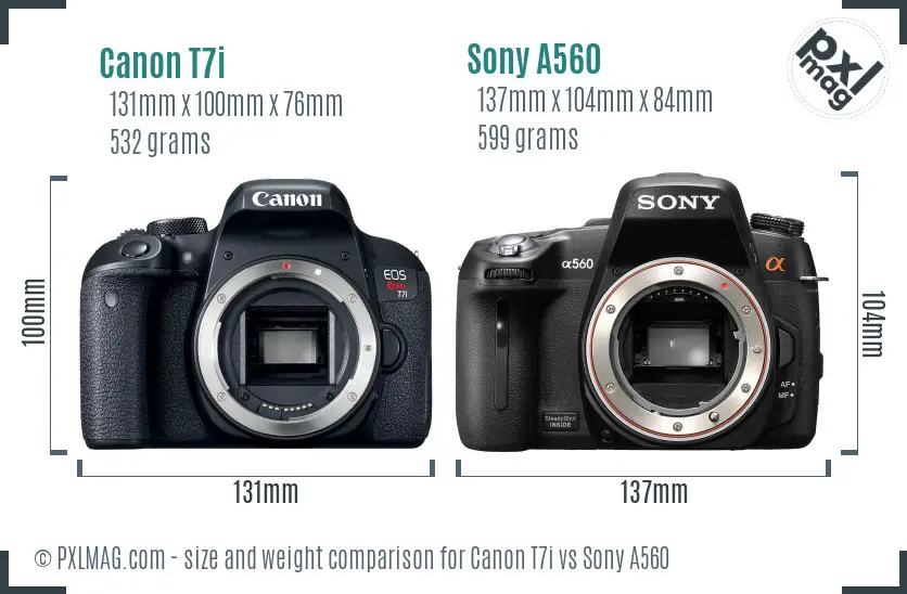 Canon T7i vs Sony A560 size comparison