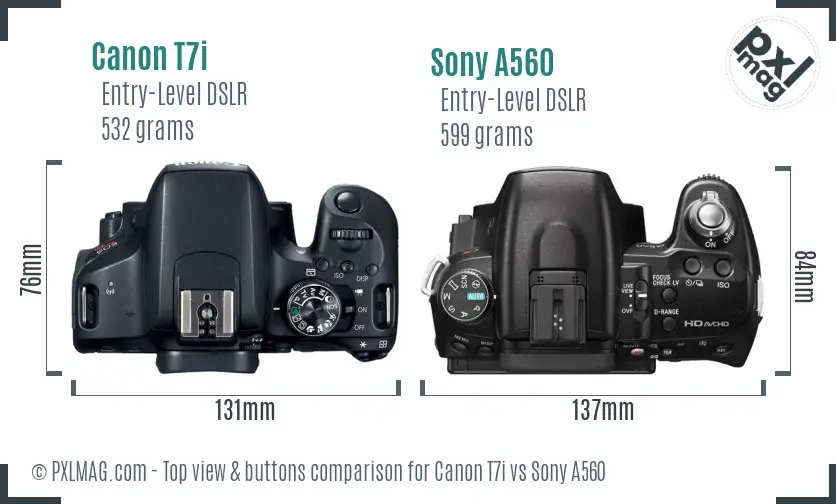 Canon T7i vs Sony A560 top view buttons comparison