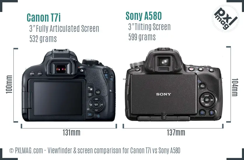 Canon T7i vs Sony A580 Screen and Viewfinder comparison