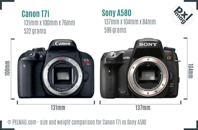 Canon T7i vs Sony A580 size comparison