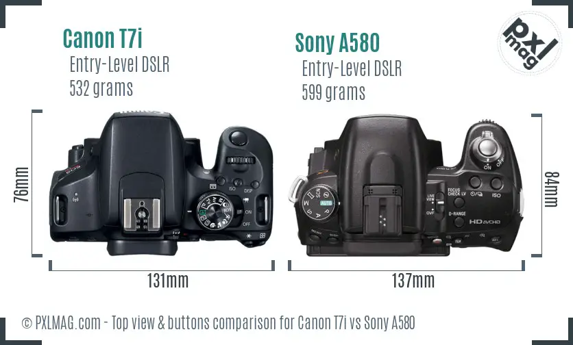 Canon T7i vs Sony A580 top view buttons comparison