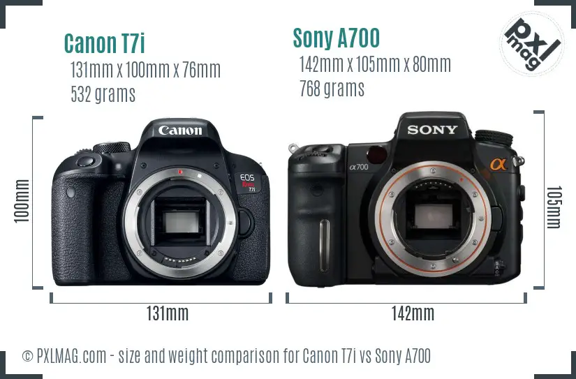 Canon T7i vs Sony A700 size comparison