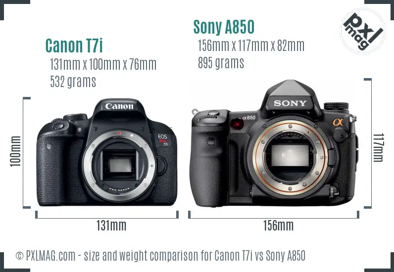 Canon T7i vs Sony A850 size comparison