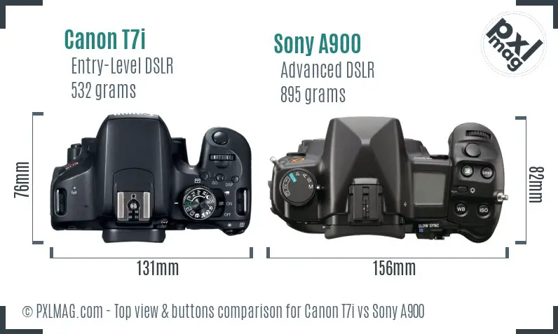 Canon T7i vs Sony A900 top view buttons comparison