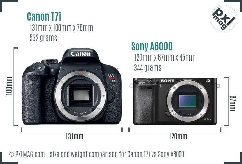 Canon T7i vs Sony A6000 size comparison