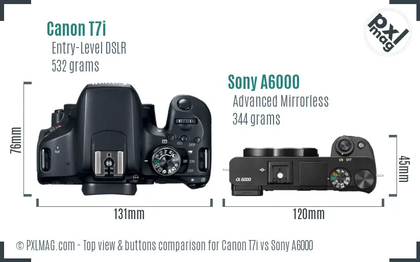 Canon T7i vs Sony A6000 top view buttons comparison