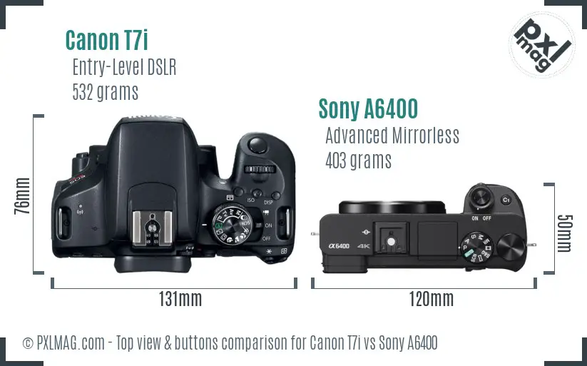 Canon T7i vs Sony A6400 top view buttons comparison Canon T7i vs Sony A6400 top view buttons comparison