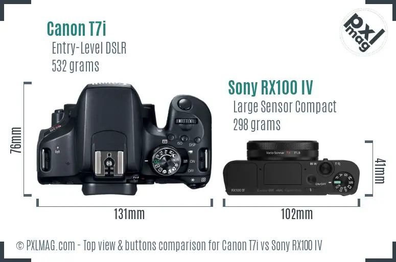 Canon T7i vs Sony RX100 IV top view buttons comparison