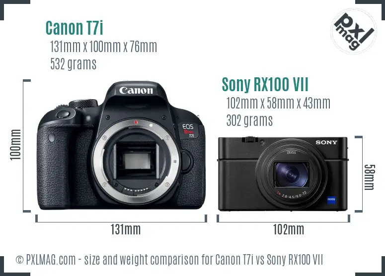 Canon T7i vs Sony RX100 VII size comparison