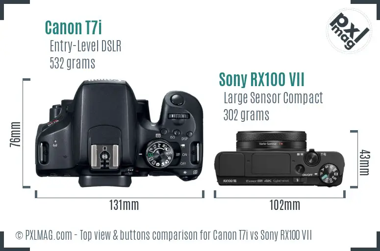 Canon T7i vs Sony RX100 VII top view buttons comparison