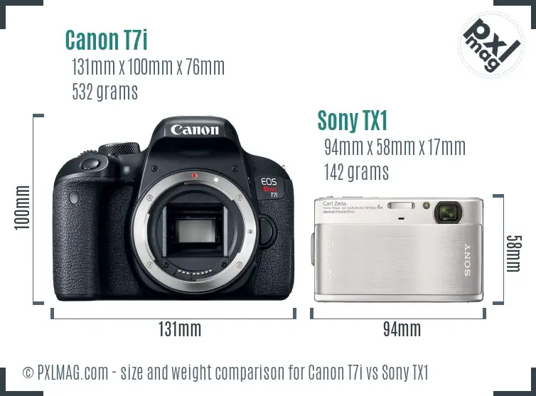 Canon T7i vs Sony TX1 size comparison