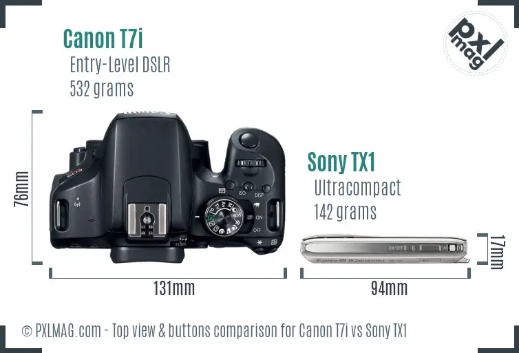Canon T7i vs Sony TX1 top view buttons comparison