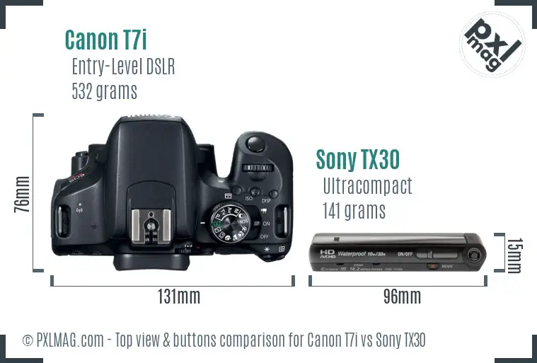 Canon T7i vs Sony TX30 top view buttons comparison