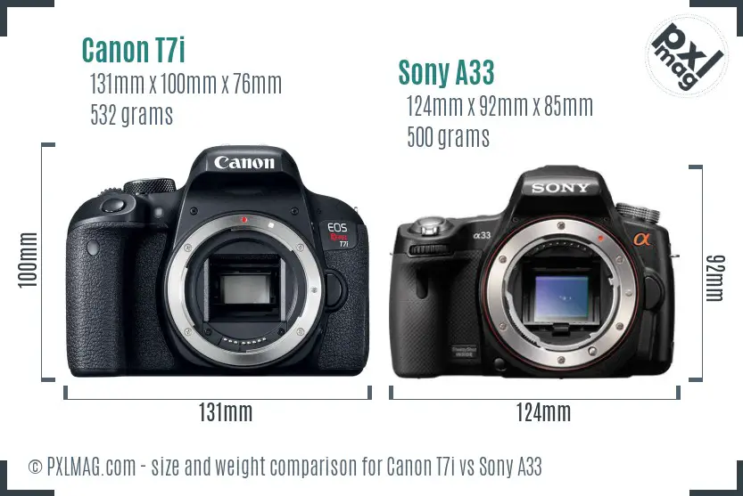 Canon T7i vs Sony A33 size comparison