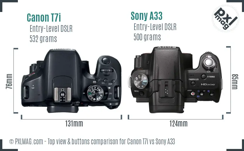 Canon T7i vs Sony A33 top view buttons comparison
