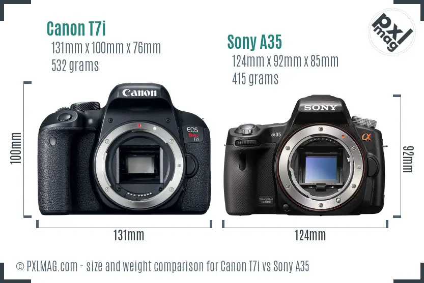 Canon T7i vs Sony A35 size comparison