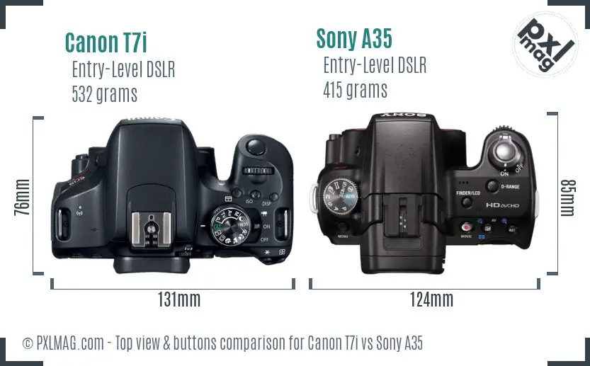 Canon T7i vs Sony A35 top view buttons comparison