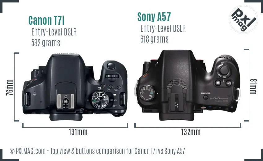 Canon T7i vs Sony A57 top view buttons comparison