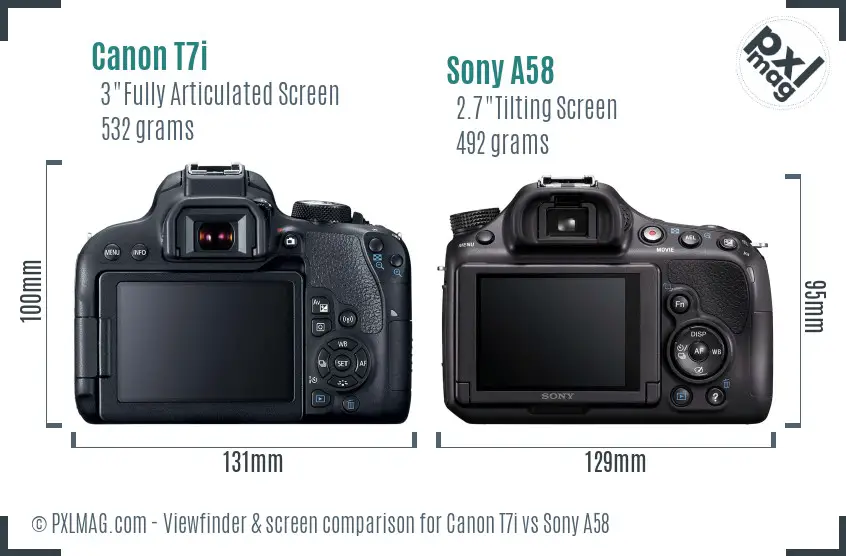 Canon T7i vs Sony A58 Screen and Viewfinder comparison