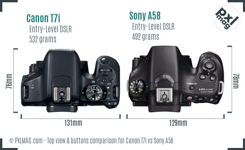 Canon T7i vs Sony A58 top view buttons comparison