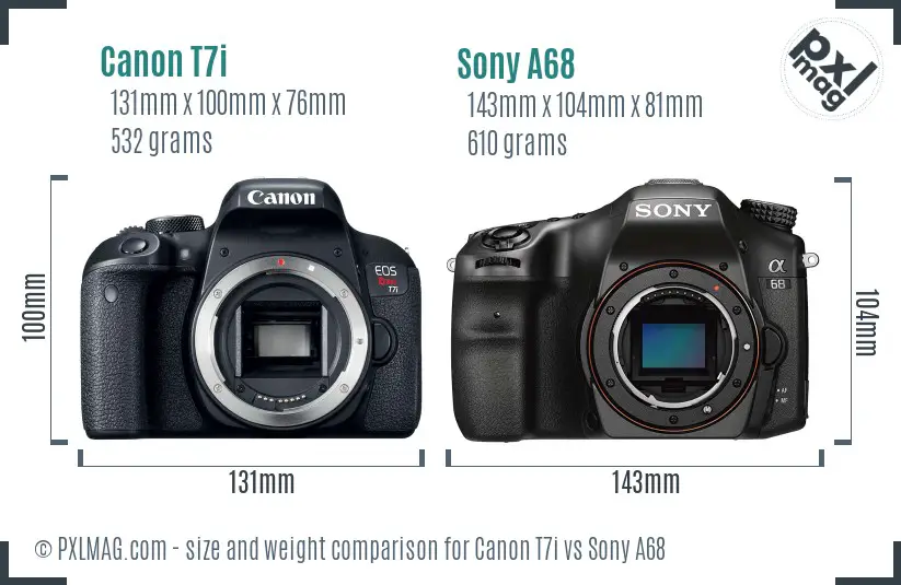 Canon T7i vs Sony A68 size comparison