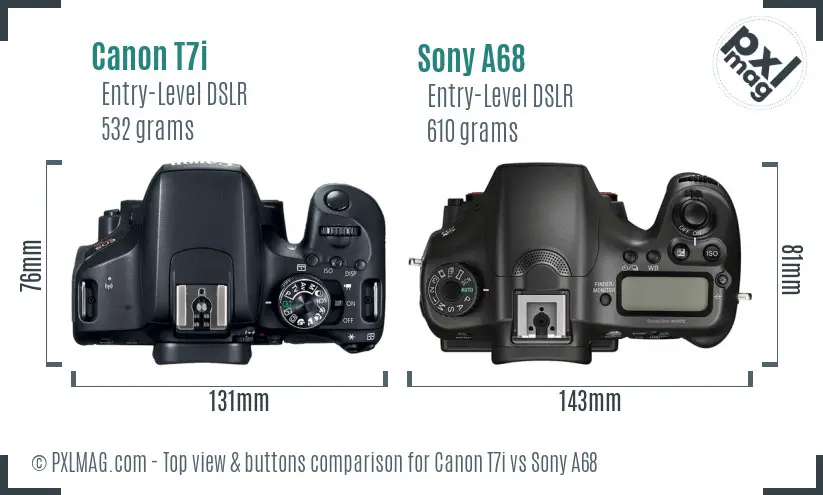 Canon T7i vs Sony A68 top view buttons comparison