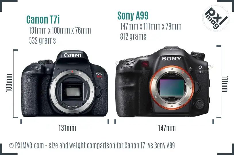 Canon T7i vs Sony A99 size comparison