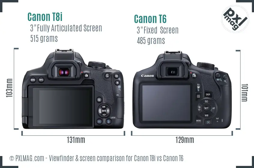 Canon T8i vs Canon T6 Screen and Viewfinder comparison