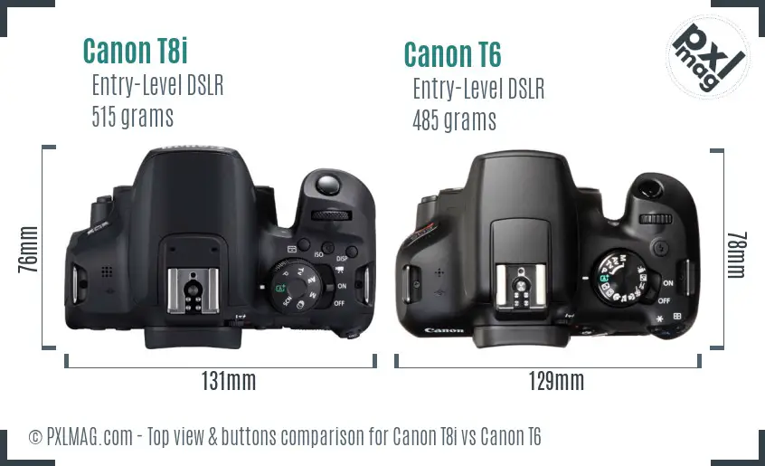 Canon T8i vs Canon T6 top view buttons comparison