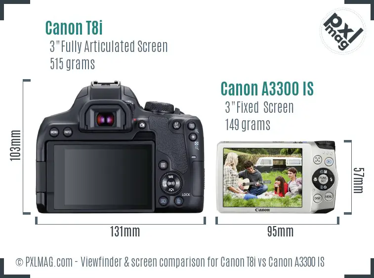 Canon T8i vs Canon A3300 IS Screen and Viewfinder comparison