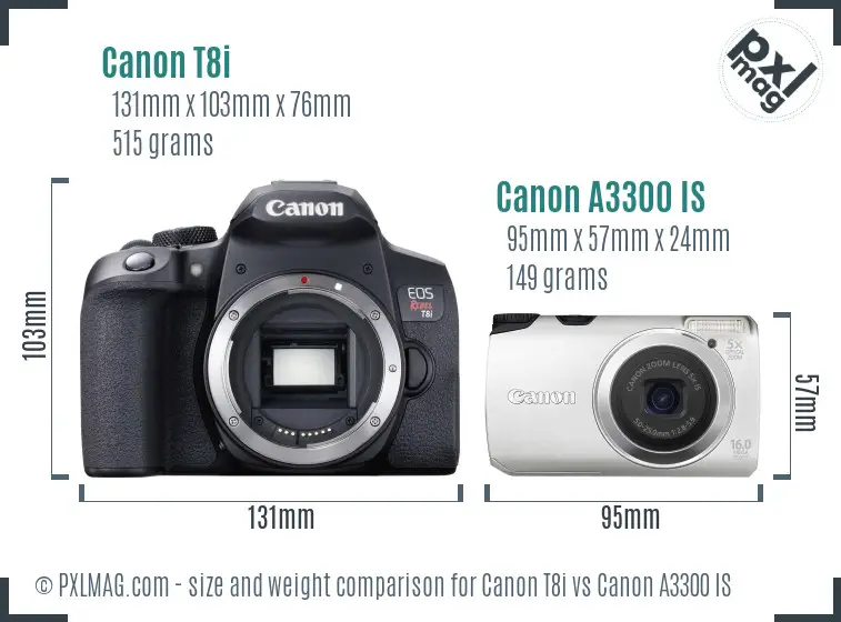 Canon T8i vs Canon A3300 IS size comparison