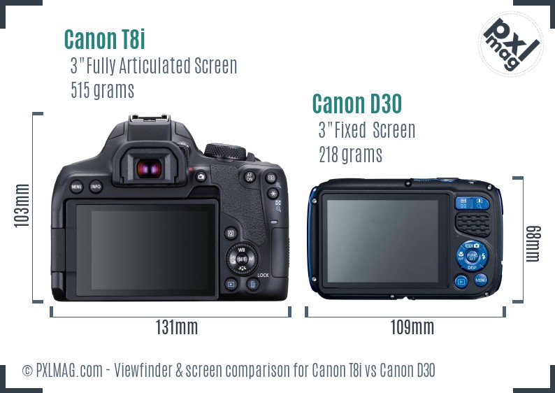Canon T8i vs Canon D30 Screen and Viewfinder comparison