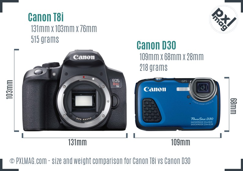 Canon T8i vs Canon D30 size comparison