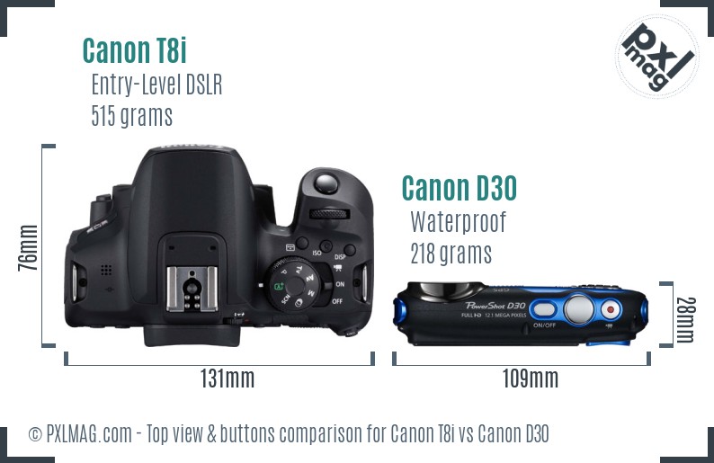 Canon T8i vs Canon D30 top view buttons comparison