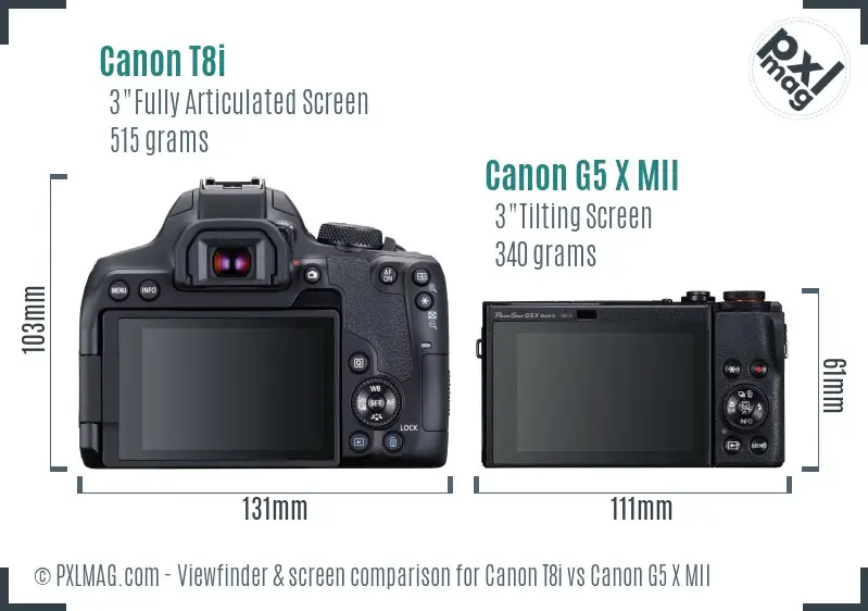 Canon T8i vs Canon G5 X MII Screen and Viewfinder comparison