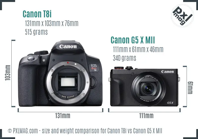 Canon T8i vs Canon G5 X MII size comparison