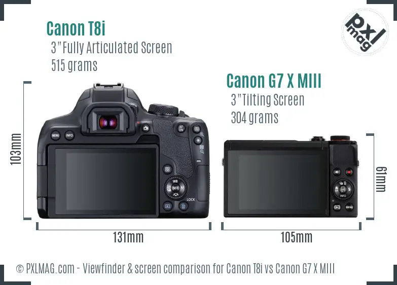 Canon T8i vs Canon G7 X MIII Screen and Viewfinder comparison