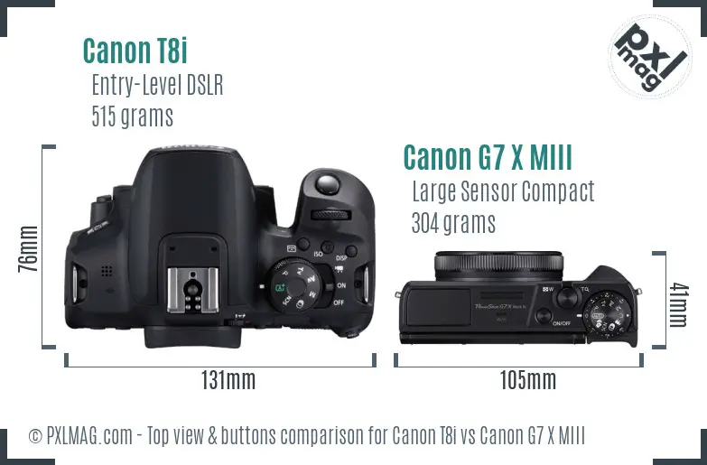 Canon T8i vs Canon G7 X MIII top view buttons comparison