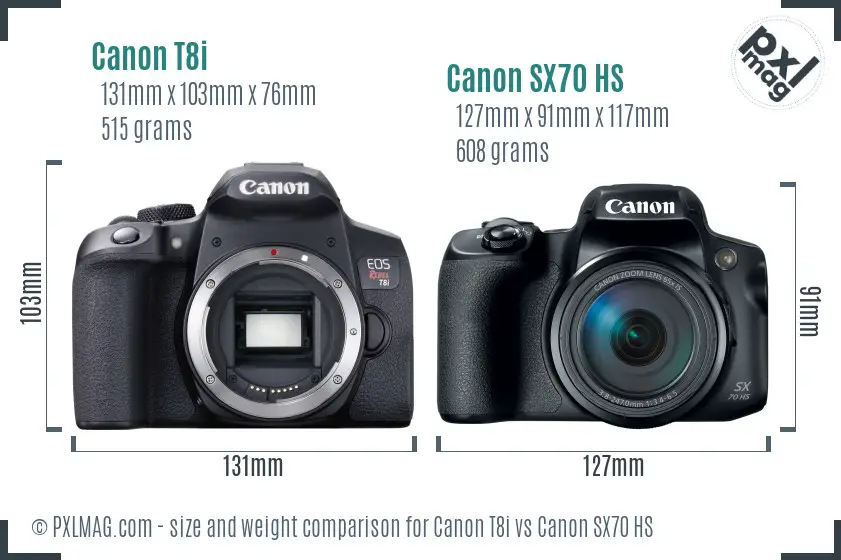 Canon T8i vs Canon SX70 HS size comparison