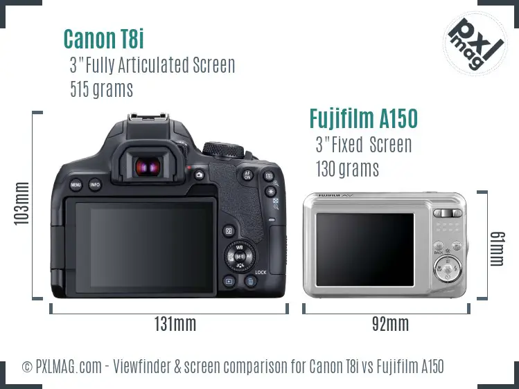 Canon T8i vs Fujifilm A150 Screen and Viewfinder comparison
