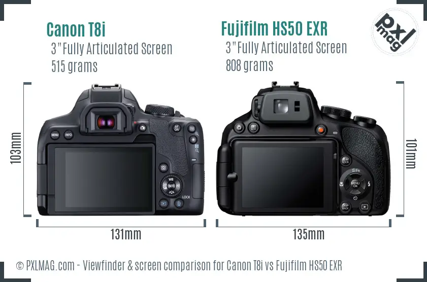 Canon T8i vs Fujifilm HS50 EXR Screen and Viewfinder comparison