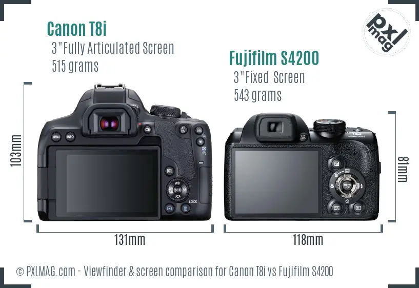 Canon T8i vs Fujifilm S4200 Screen and Viewfinder comparison