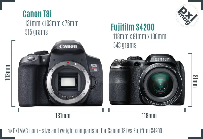 Canon T8i vs Fujifilm S4200 size comparison