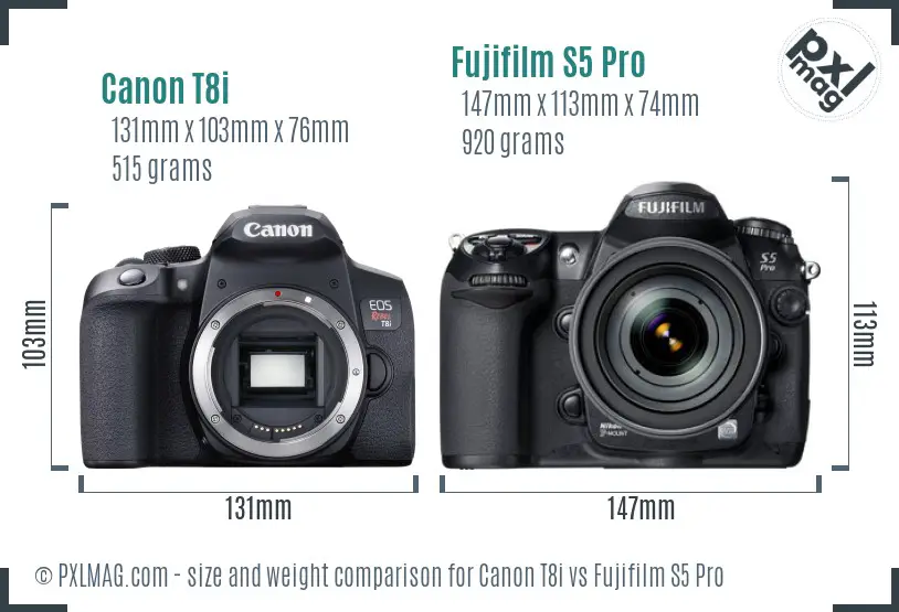 Canon T8i vs Fujifilm S5 Pro size comparison