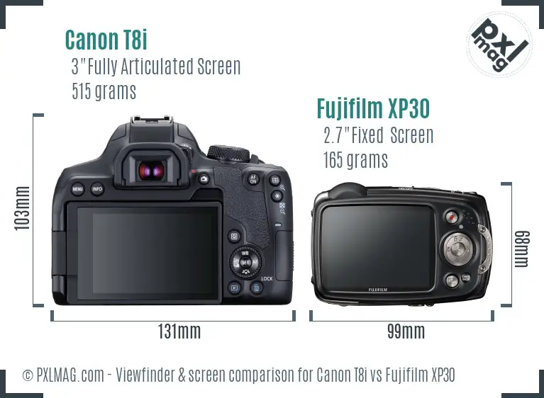 Canon T8i vs Fujifilm XP30 Screen and Viewfinder comparison