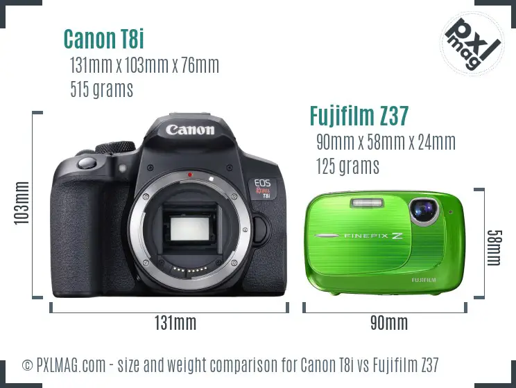 Canon T8i vs Fujifilm Z37 size comparison