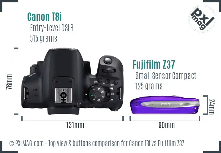 Canon T8i vs Fujifilm Z37 top view buttons comparison