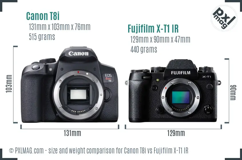 Canon T8i vs Fujifilm X-T1 IR size comparison